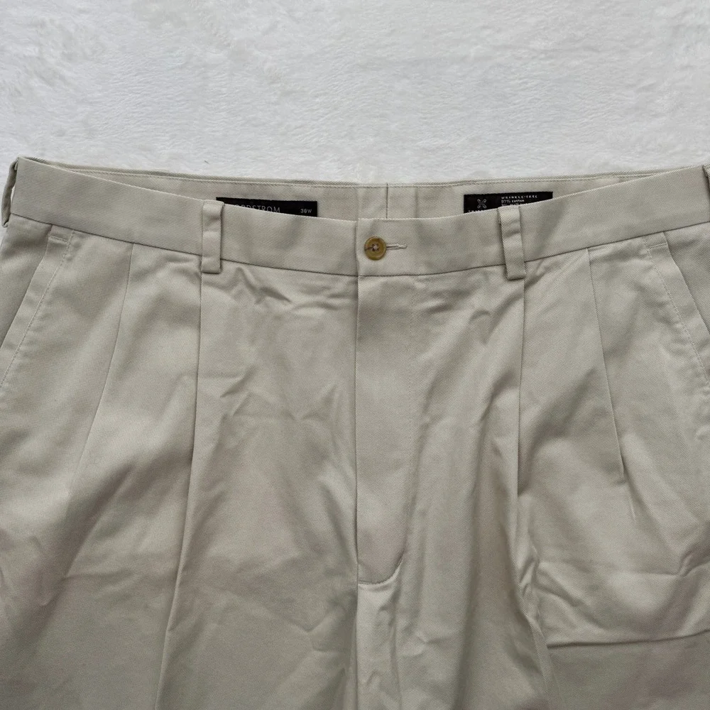 Nordstrom Shorts Mens 38 Tan‎ Smartcare Pleated Chino Wrinkle-Free Cotton Blend